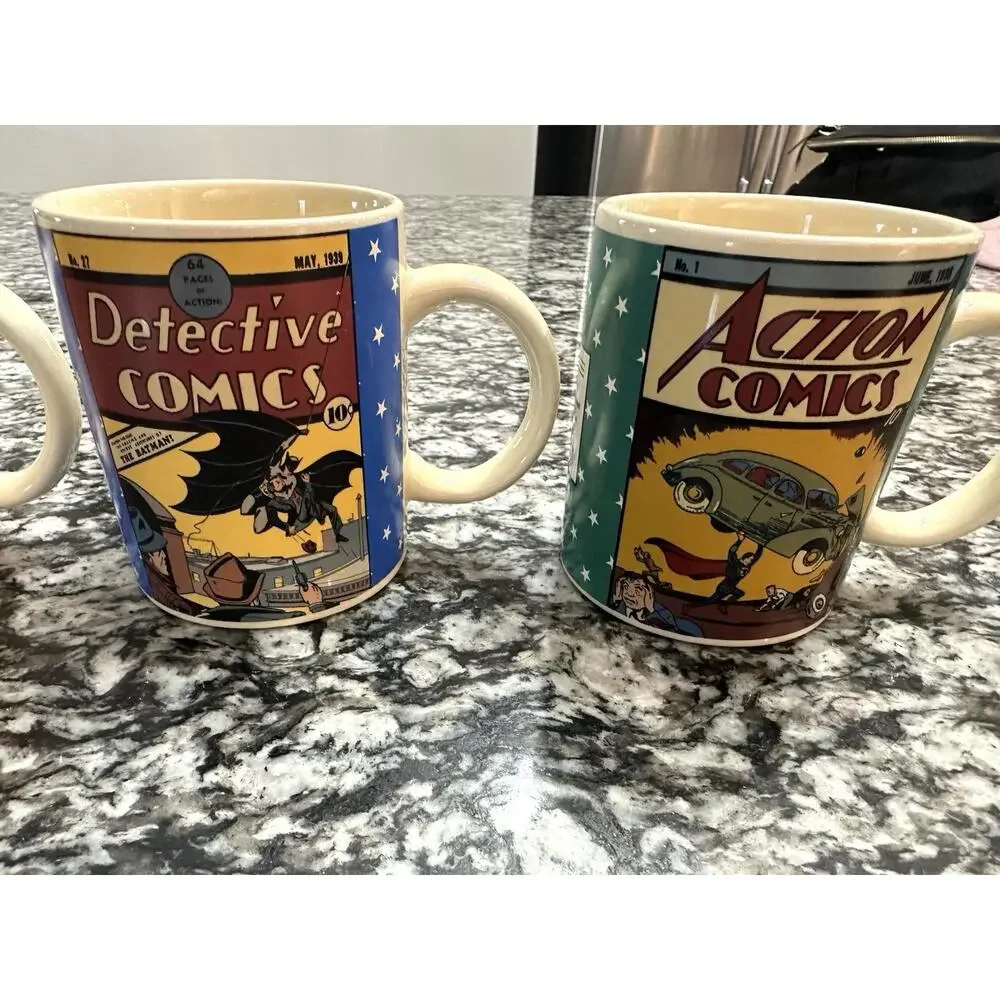 DC Comics Batman, Superman, Wonder Woman, Batman & Robin Mugs - Vintage Set of 4